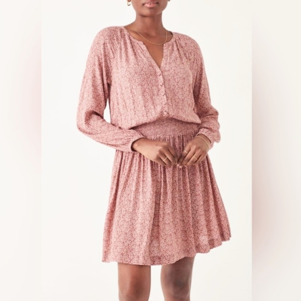 Faherty Montera Dress Mauve Floral Long‎ Sleeve
